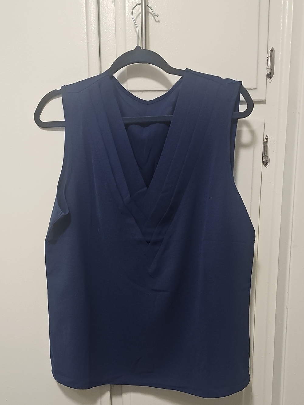 Sleeveless V-Neck Navy Blouse